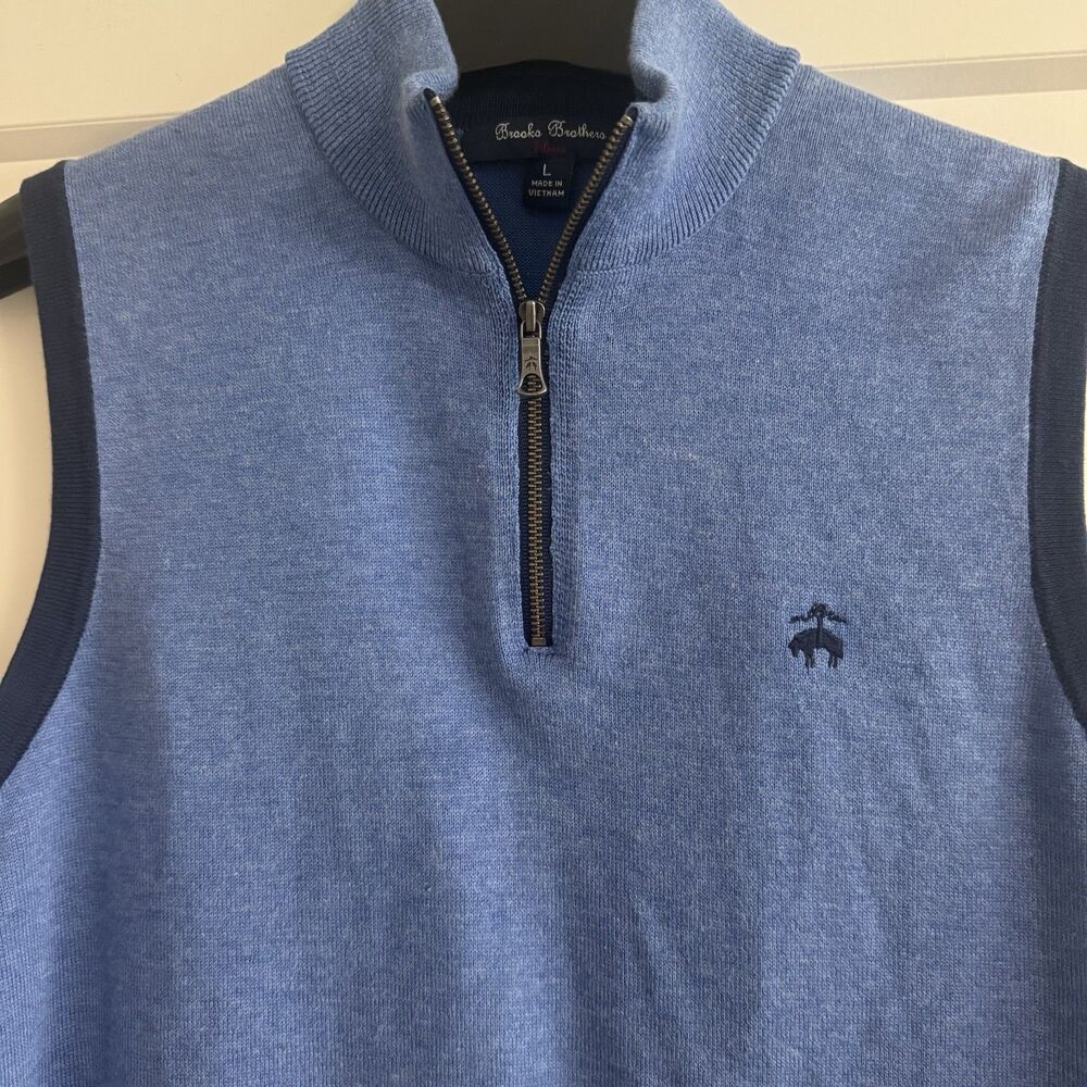 Brooks Brothers Boys Blue Half-Zip Sleeveless Pullover Vest Large